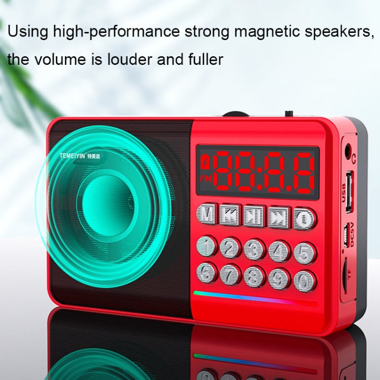 TEMEIYIN LED 數字顯示卡片藍牙收音機 單車晨練便攜播放器，紅色，帶燈紅色