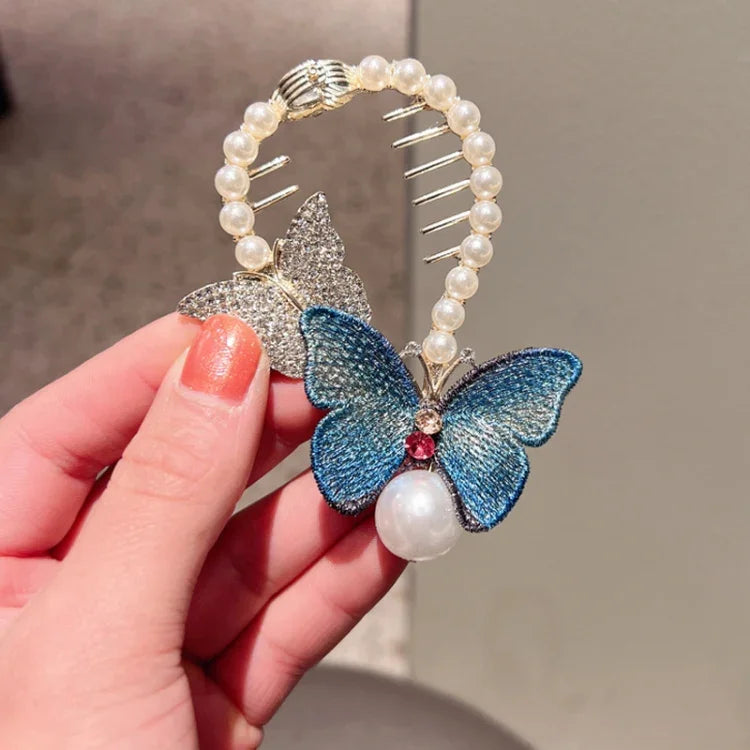 水鑽蝴蝶髮夾刺繡馬尾髮夾