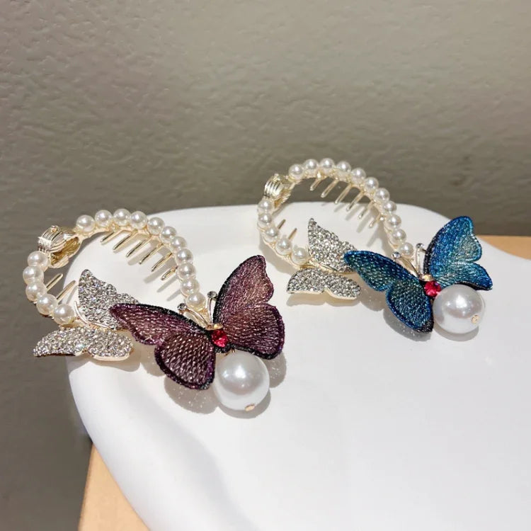 水鑽蝴蝶髮夾刺繡馬尾髮夾