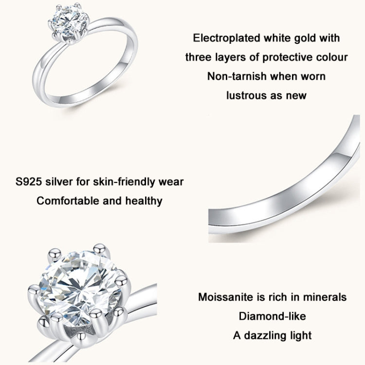 MSR006純銀S925六爪莫桑石戒指白金鍍層珠寶，6號，7號，8號