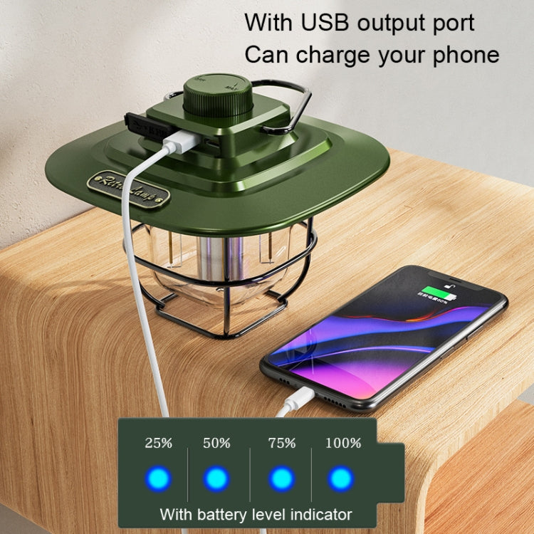 LY02 LED 復古燈籠手提帳篷燈 USB 充電露營燈，LY02 綠色，LY02 白色，LY02 黑色