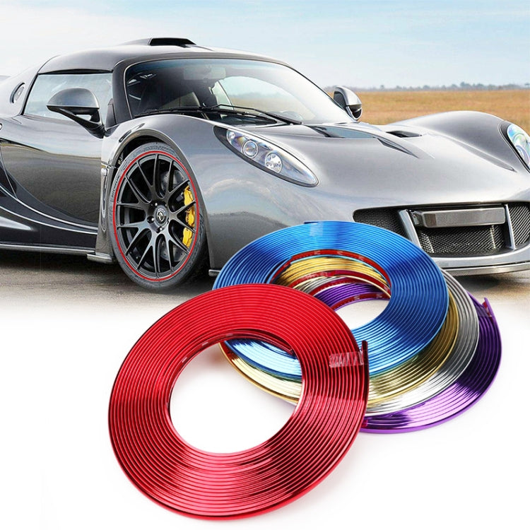 W12 8m/roll Car Universal Reflective Wheel Electroplating Decorative Strip, 1roll Electroplating Gold, 1roll Electroplating Silver, 1roll Electroplating Purple, 1roll Electroplating Red, 1roll Electroplating Blue