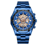 BINBOND S033 Hollowed Mechanical 30m Waterproof Luminous Quartz Watch, Black Steel-Black-Gold, Black Steel-Black-Rose Gold, Full Gold-Black-Gold, Blue Steel-Blue