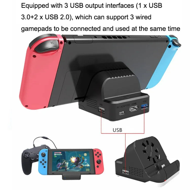 適用於 Nintendo Switch / Switch OLED SW300 HDMI 視頻投射轉換器散熱風扇底座充電器，散熱風扇底座充電器