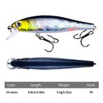 HENGJIA MI160 8.8cm 9g 漂浮水面小魚假餌，1、2、3、4、5、6、7、8、9、10，10色，10色盒裝