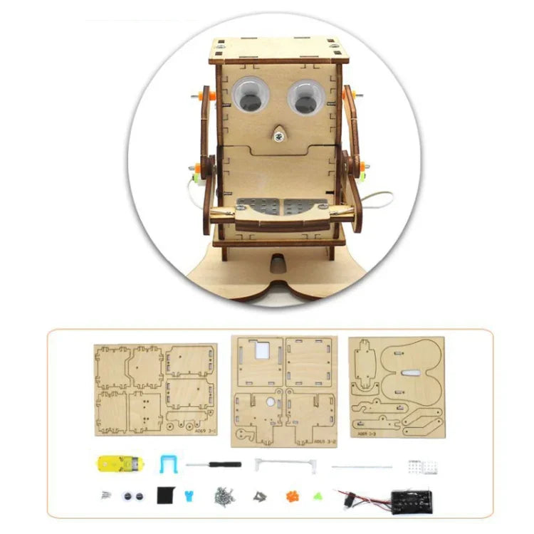 機器人吃硬幣兒童 DIY 科學玩具 教育科學實驗套件 木工藝，機器人吃硬幣