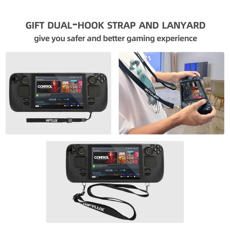 適用於 Steam Deck Hifylux ST-PF14 遊戲主機矽膠保護套防刮防滑手持套帶掛繩，藍色矽膠套，紅色矽膠套