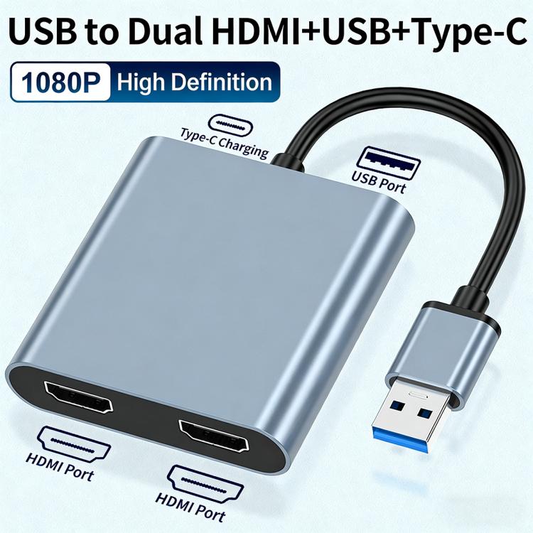 USB 3.0 轉雙 HDMI、USB、USB-C / Type-C 高清轉換器 4K USB 同屏擴展器，USB 3.0 轉雙 HDMI