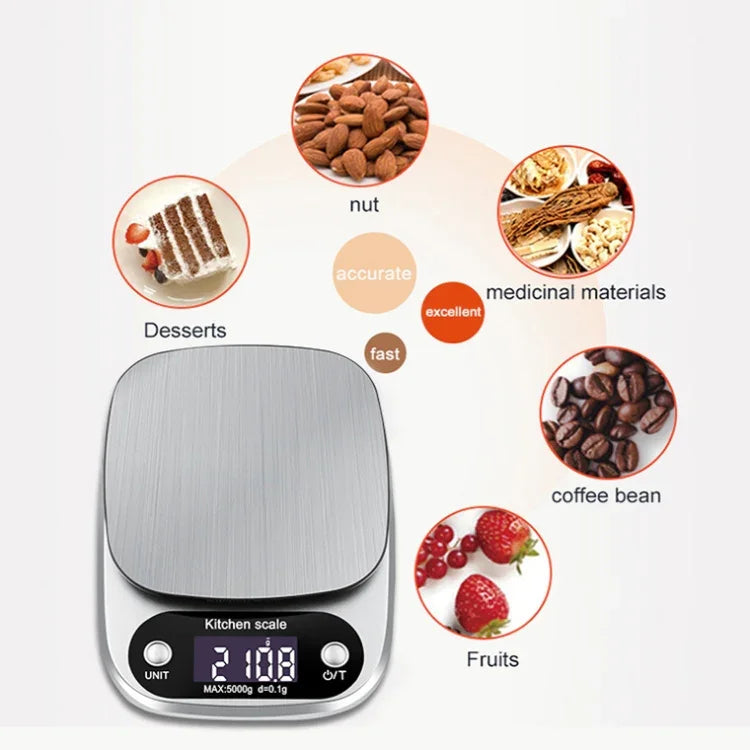 小型多功能廚房高精度電子秤LCD數字顯示食物秤，3kg/ 0.1g，5kg/ 0.1g，10kg/ 1g