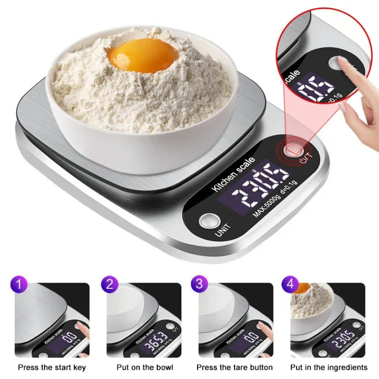 小型多功能廚房高精度電子秤LCD數字顯示食物秤，3kg/ 0.1g，5kg/ 0.1g，10kg/ 1g