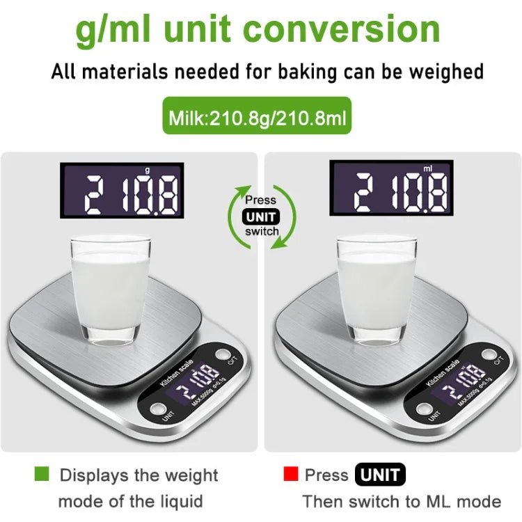 小型多功能廚房高精度電子秤LCD數字顯示食物秤，3kg/ 0.1g，5kg/ 0.1g，10kg/ 1g