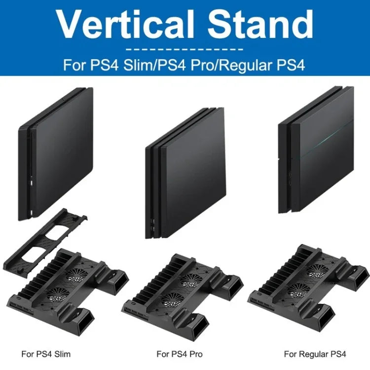 適用於 PS4 / PS4 Slim / PS4 Pro 散熱風扇支架主機直立支架冷卻器帶雙控制器充電器，JL-P1908