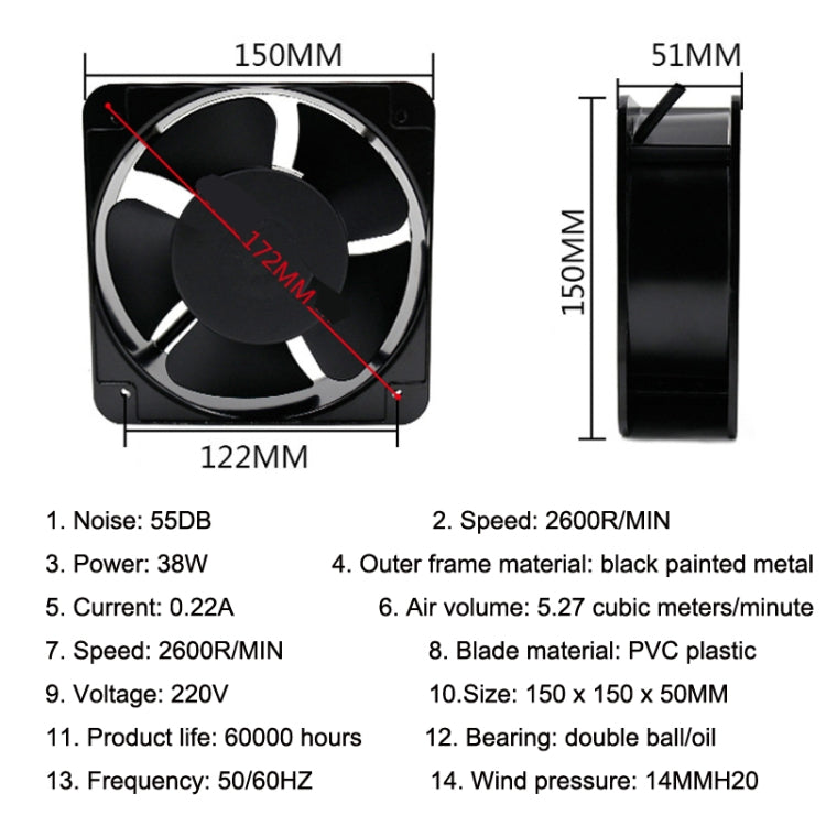 220V 38W 15cm 滾輪底盤電氣櫃軸承，油軸承風扇，雙滾珠軸承風扇
