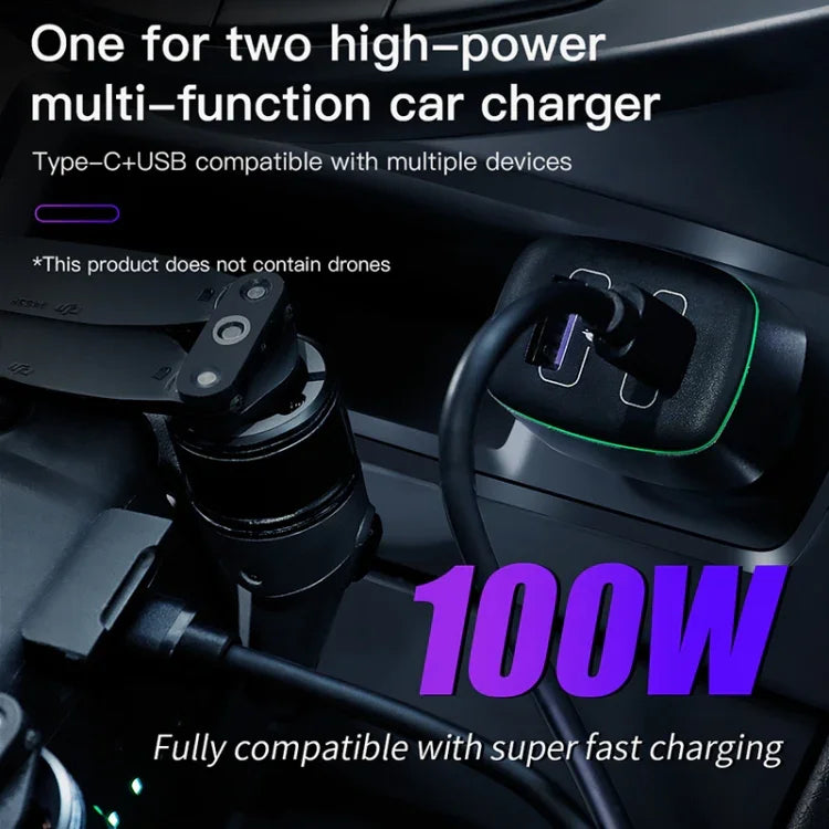 適用於 DJI Mavic 3/Mini 2 RCSTQ 100W 2合1 車載充電器，適用於 DJI Mavic 3/Mini 2