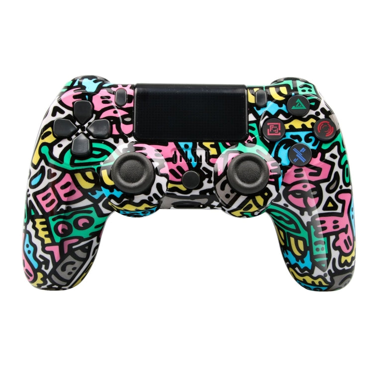 適用於 PS4 無線藍牙遊戲手柄 帶燈條雙震動遊戲手柄，白色，黑色，紅色，藍色，綠色，玫紅色，字母款，線條款，火焰幽靈款，卡通款，浩克款，骷髏款，齒輪款，閃電款，火焰款，雲朵款，爆裂款，木紋款，星紅款