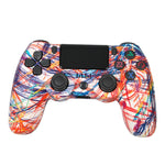 適用於 PS4 無線藍牙遊戲手柄 帶燈條雙震動遊戲手柄，白色，黑色，紅色，藍色，綠色，玫紅色，字母款，線條款，火焰幽靈款，卡通款，浩克款，骷髏款，齒輪款，閃電款，火焰款，雲朵款，爆裂款，木紋款，星紅款