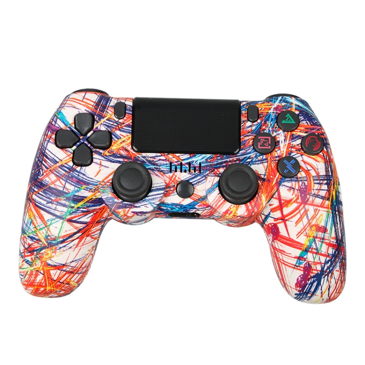 適用於 PS4 無線藍牙遊戲手柄 帶燈條雙震動遊戲手柄，白色，黑色，紅色，藍色，綠色，玫紅色，字母款，線條款，火焰幽靈款，卡通款，浩克款，骷髏款，齒輪款，閃電款，火焰款，雲朵款，爆裂款，木紋款，星紅款