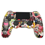 適用於 PS4 無線藍牙遊戲手柄 帶燈條雙震動遊戲手柄，白色，黑色，紅色，藍色，綠色，玫紅色，字母款，線條款，火焰幽靈款，卡通款，浩克款，骷髏款，齒輪款，閃電款，火焰款，雲朵款，爆裂款，木紋款，星紅款