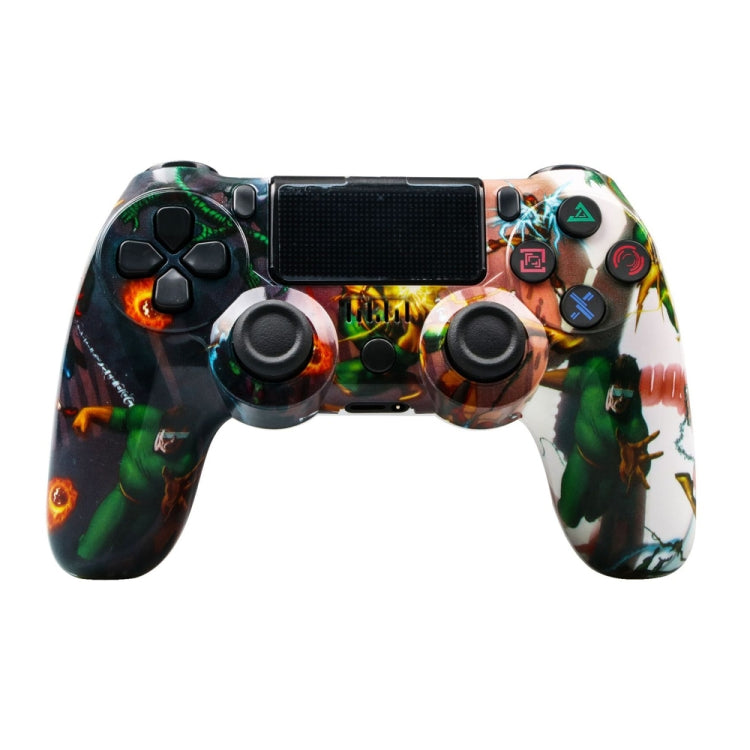 適用於 PS4 無線藍牙遊戲手柄 帶燈條雙震動遊戲手柄，白色，黑色，紅色，藍色，綠色，玫紅色，字母款，線條款，火焰幽靈款，卡通款，浩克款，骷髏款，齒輪款，閃電款，火焰款，雲朵款，爆裂款，木紋款，星紅款