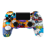 適用於 PS4 無線藍牙遊戲手柄 帶燈條雙震動遊戲手柄，白色，黑色，紅色，藍色，綠色，玫紅色，字母款，線條款，火焰幽靈款，卡通款，浩克款，骷髏款，齒輪款，閃電款，火焰款，雲朵款，爆裂款，木紋款，星紅款