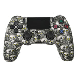 適用於 PS4 無線藍牙遊戲手柄 帶燈條雙震動遊戲手柄，白色，黑色，紅色，藍色，綠色，玫紅色，字母款，線條款，火焰幽靈款，卡通款，浩克款，骷髏款，齒輪款，閃電款，火焰款，雲朵款，爆裂款，木紋款，星紅款