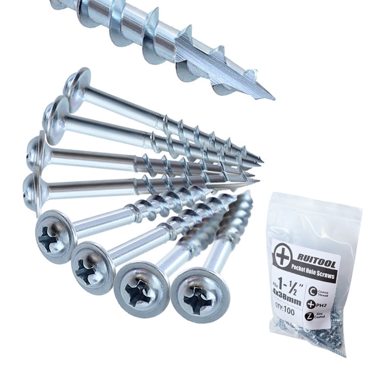 RUITOOL ST4 100件套木工斜孔螺絲 半牙自攻十字螺栓 25mm, 32mm, 38mm, 50mm, 63mm