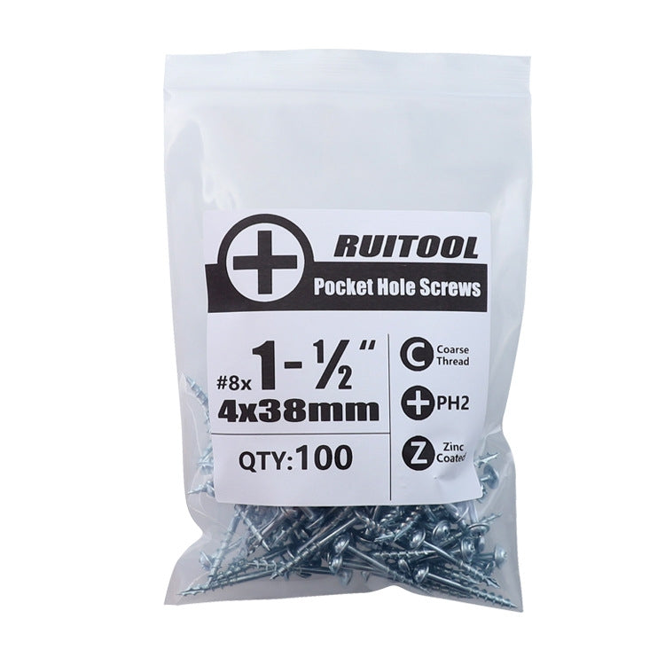 RUITOOL ST4 100件套木工斜孔螺絲 半牙自攻十字螺栓 25mm, 32mm, 38mm, 50mm, 63mm