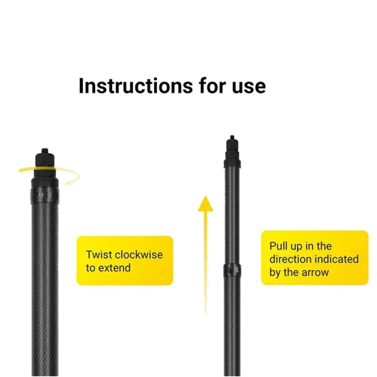碳纖維加長單腳架隱形自拍棒，適用於 Insta360 / DJI Action / GoPro / 小蟻運動相機，1.5m、3m、5m