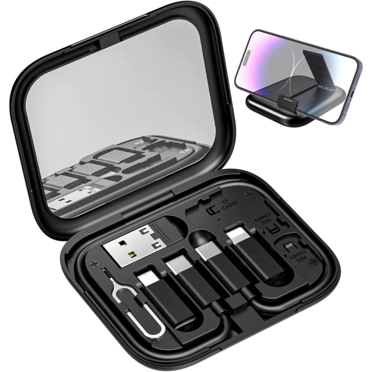 HE-C098 多功能 USB 轉接充電線套裝，附化妝鏡及手機支架，HE-C098 黑色，HE-C098 白色