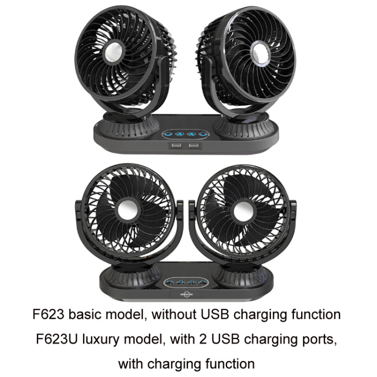 12V/24V Vehicle Electric Oscillating Head Rotatable Double Head Fan, F623U, F623