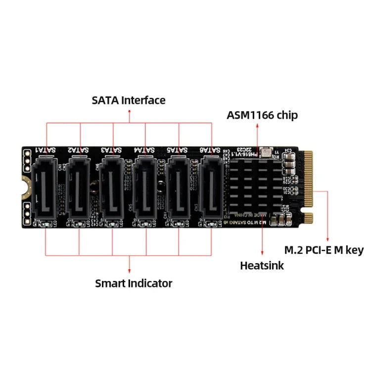 M2 M-EKY PCIE3.0轉SATA6G傳輸擴充卡 6埠硬碟擴充轉接卡，6埠