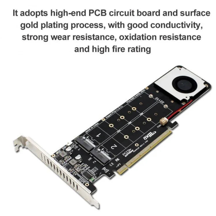 PCI-E X16 轉 M.2 M-key NVME X4 SSD RAID 陣列擴充轉接器 支援 2242/2260/2280/22110，PH44Plus
