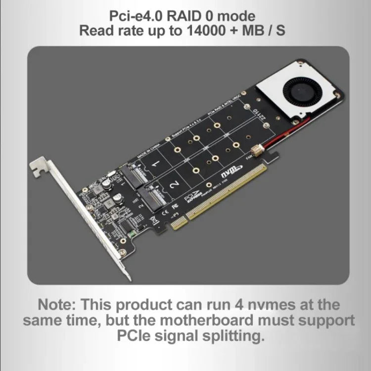 PCI-E X16 轉 M.2 M-key NVME X4 SSD RAID 陣列擴充轉接器 支援 2242/2260/2280/22110，PH44Plus