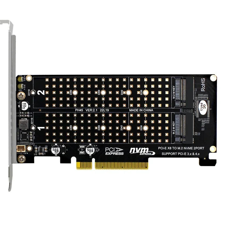 PCI-E X8 雙碟傳輸卡 NVME M.2 MKEY SSD RAID 陣列擴充轉接器，PH45