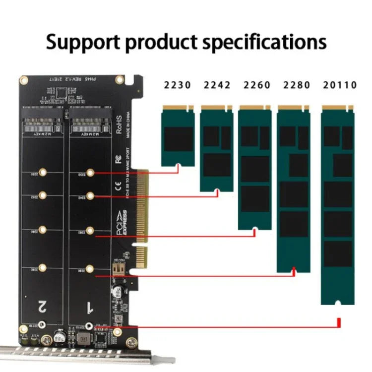 PCI-E X8 雙碟傳輸卡 NVME M.2 MKEY SSD RAID 陣列擴充轉接器，PH45