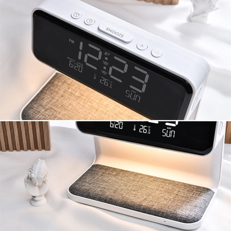 3 合 1 10W 無線充電床頭燈 LCD 螢幕鬧鐘 手機充電器，歐規插頭