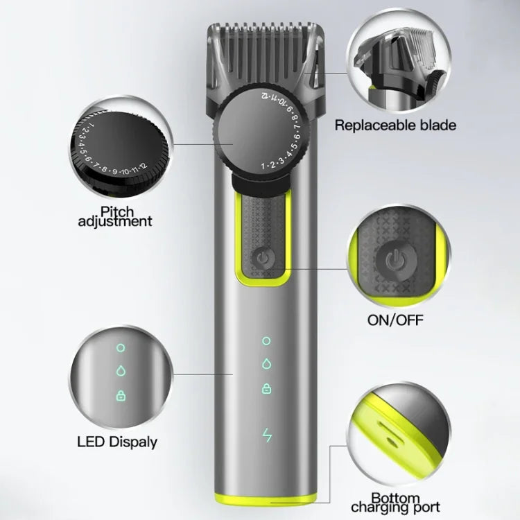 IPX5防水男士多功能理髮師4合1剃須鼻毛套裝USB充電推剪，677 4合1