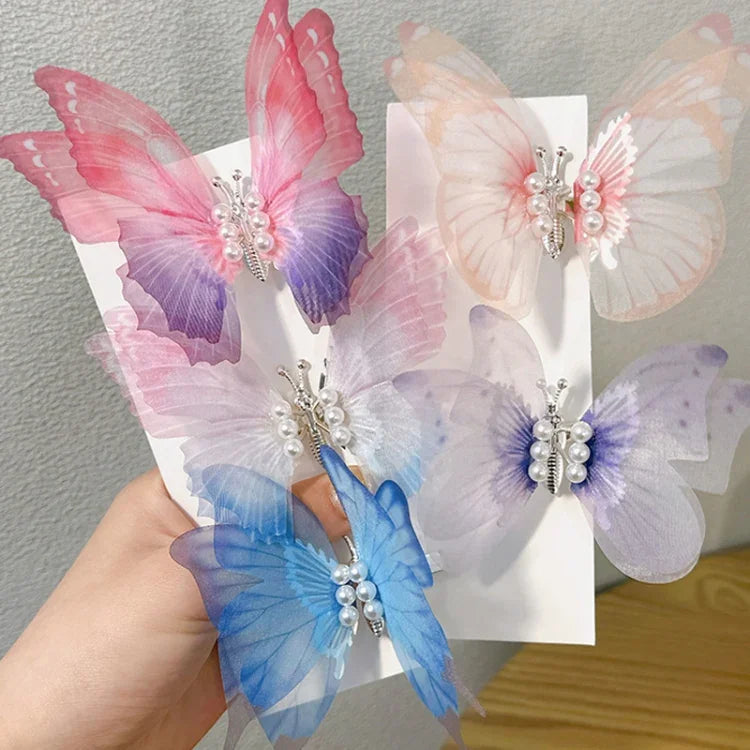 手工蝴蝶兒童髮夾 彈簧蝴蝶髮飾