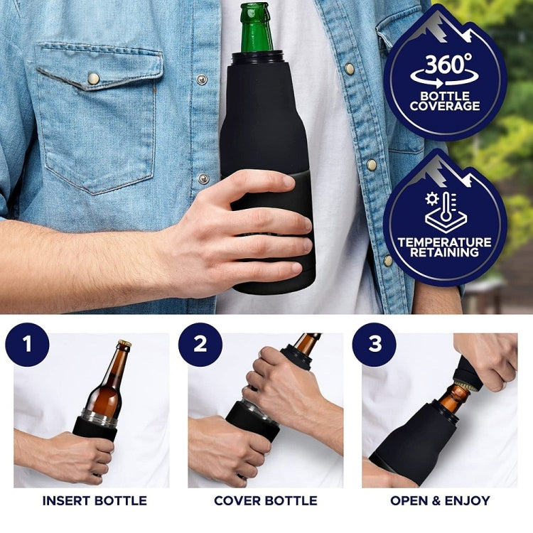 雙層真空12盎司可樂罐保溫杯 304不鏽鋼啤酒冷卻器 帶開瓶器，黑色
