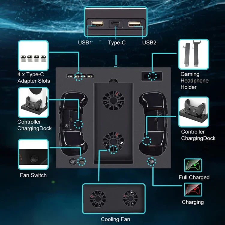 Iplay 適用於Xbox Series S主機散熱支架手把充電底座