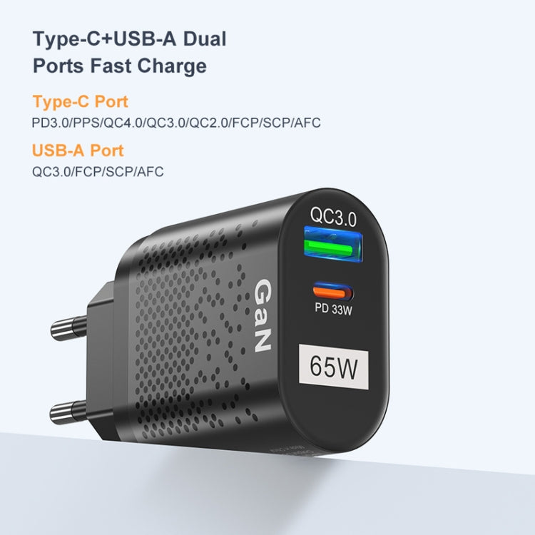 65W GaN 手機充電器 PD 快充 電腦充電器，黑色歐規插頭，黑色英規插頭，黑色美規插頭，黑色澳規插頭，黑色韓規插頭，白色歐規插頭，白色英規插頭，白色美規插頭，白色澳規插頭，白色韓規插頭