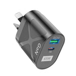 65W GAN PD + QC3.0 快速充電器 手機 筆記型電腦 通用充電頭，歐規插頭黑色，英規插頭黑色，美規插頭黑色，澳規插頭黑色，歐規插頭白色，英規插頭白色，美規插頭白色，澳規插頭白色