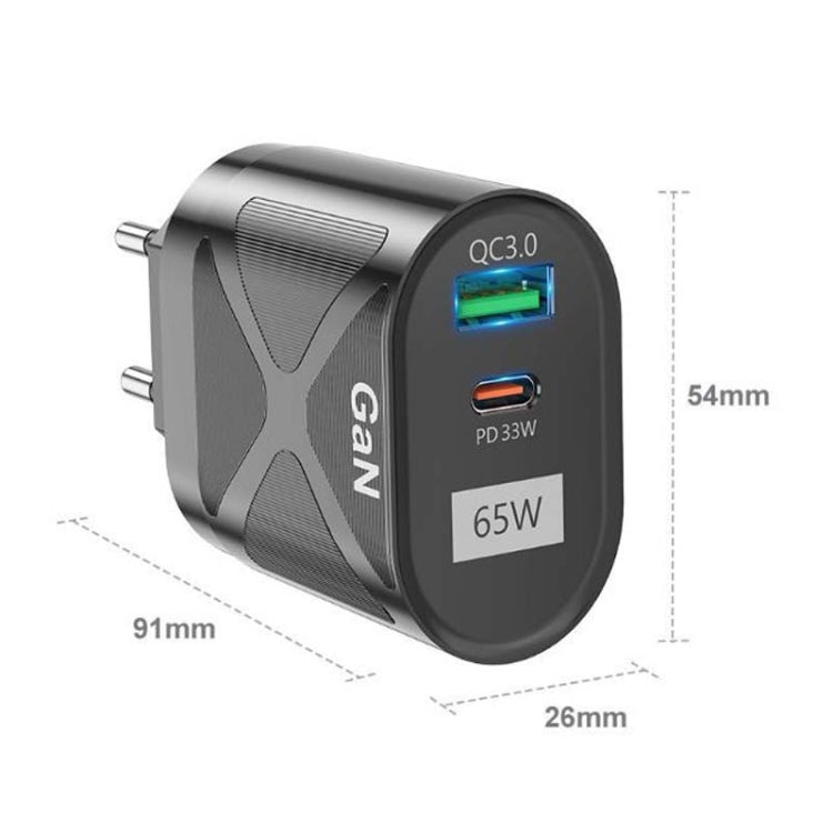 65W GAN PD + QC3.0 快速充電器 手機 筆記型電腦 通用充電頭，歐規插頭黑色，英規插頭黑色，美規插頭黑色，澳規插頭黑色，歐規插頭白色，英規插頭白色，美規插頭白色，澳規插頭白色