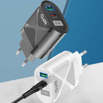 65W GAN PD + QC3.0 快速充電器 手機 筆記型電腦 通用充電頭，歐規插頭黑色，英規插頭黑色，美規插頭黑色，澳規插頭黑色，歐規插頭白色，英規插頭白色，美規插頭白色，澳規插頭白色