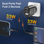 65W GAN PD + QC3.0 快速充電器 手機 筆記型電腦 通用充電頭，歐規插頭黑色，英規插頭黑色，美規插頭黑色，澳規插頭黑色，歐規插頭白色，英規插頭白色，美規插頭白色，澳規插頭白色