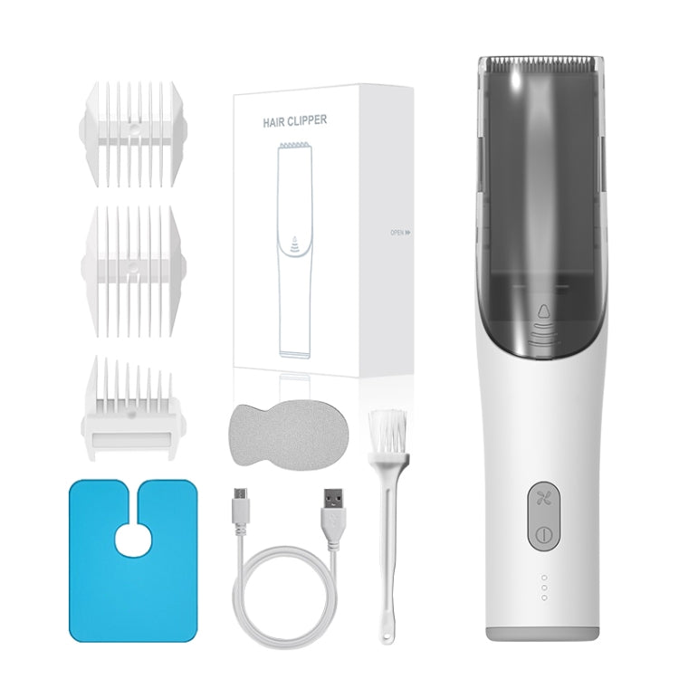 電動防水理髮器 兒童低噪音充電推剪，升級吸力版 白色
