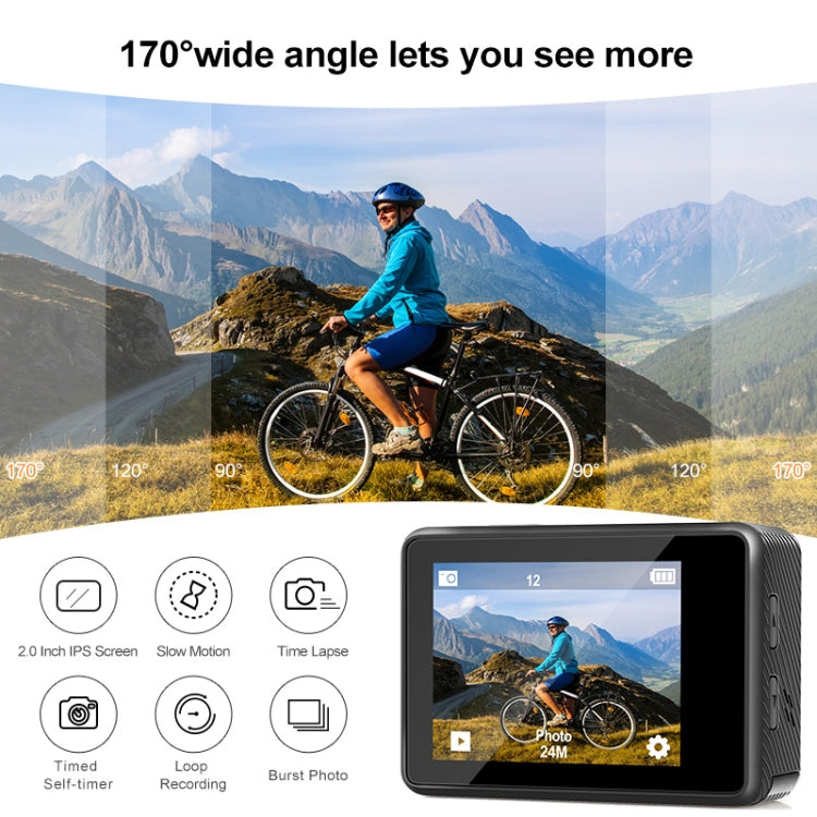 WIFI 彩色雙屏 HD 4K 視頻戶外防水運動相機，Q60AR