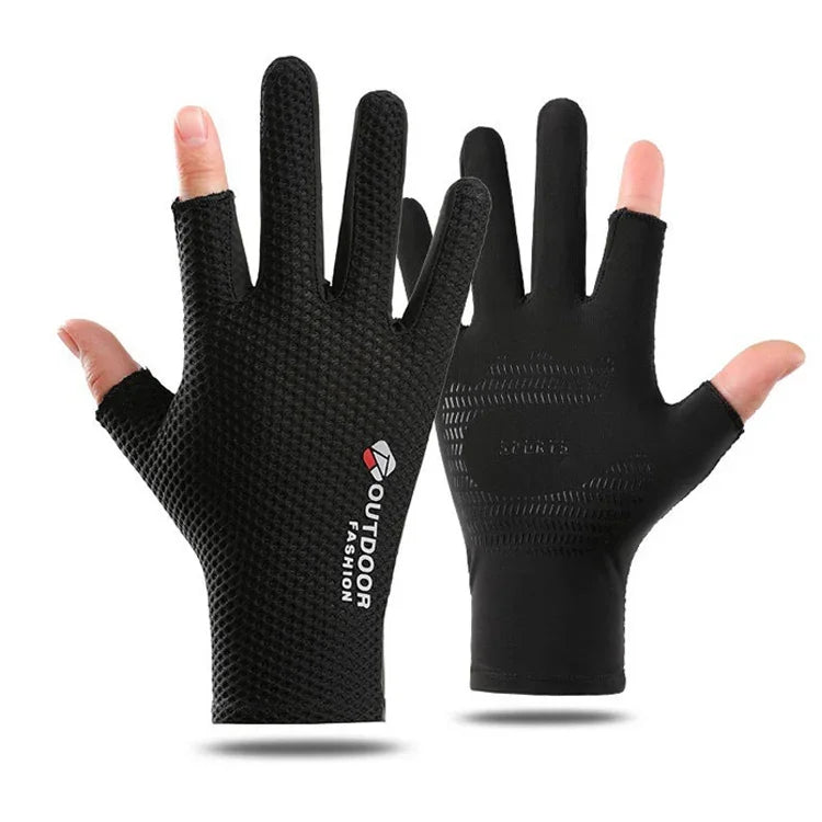 Cycling Thin Sunscreen UV Protection Mesh Breathable Ice Silk Two-finger Gloves