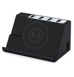 PD 20W + QC 3.0 無線充電 + 6埠多功能充電器，黑色