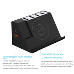 PD 20W + QC 3.0 無線充電 + 6埠多功能充電器，黑色